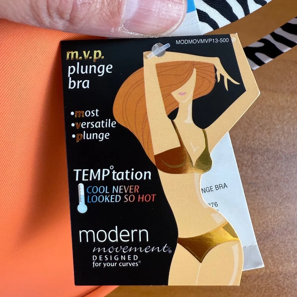 SALE Modern Movement MVP Plunge‎ Bra Coral Orange 38C Built-in Support Zebra